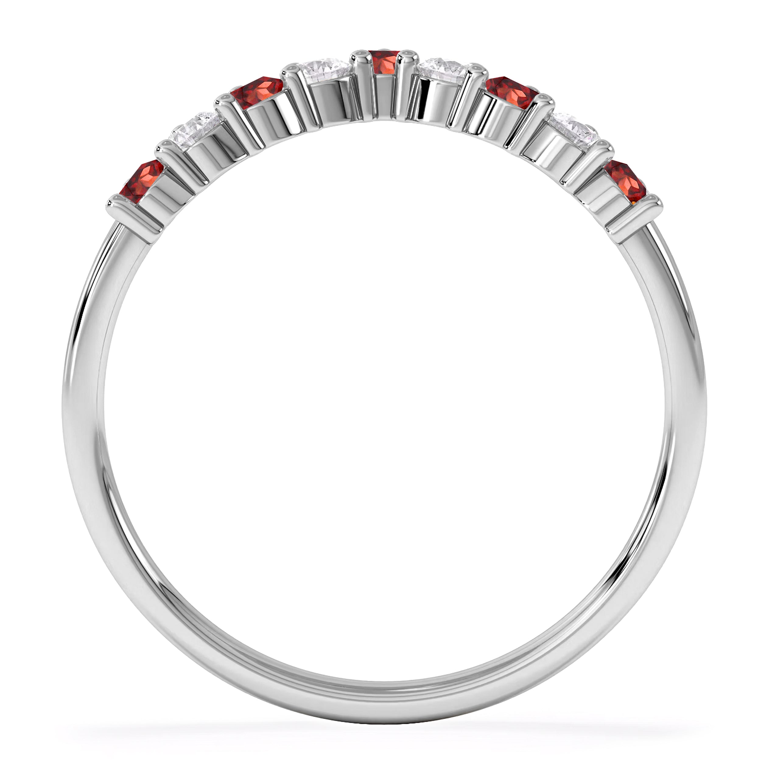 Garnet and Lab Diamond Wishbone Ring in 9K White Gold